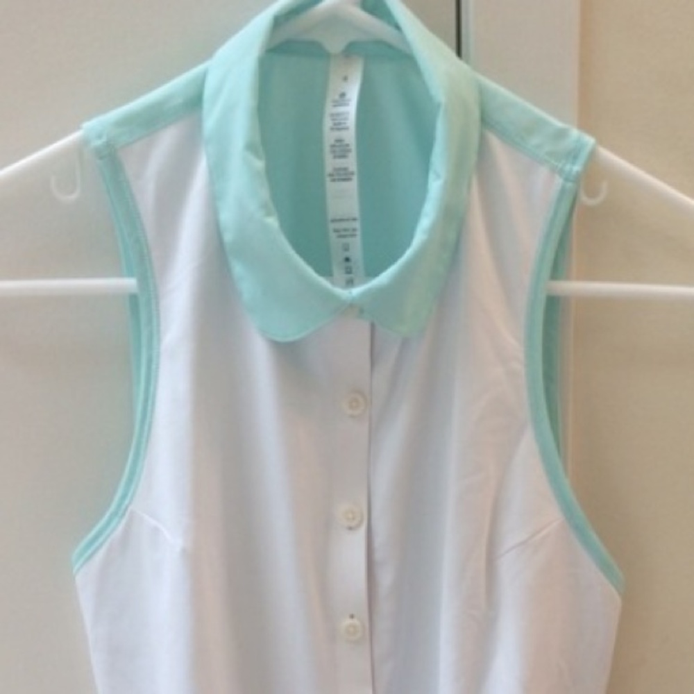 lululemon athletica White Sleeveless Button Tank with Mint Collar